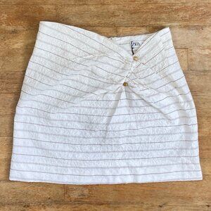 NWT Zara Striped Skirt Brown & White Button Detail Size Medium Waist 28 inches